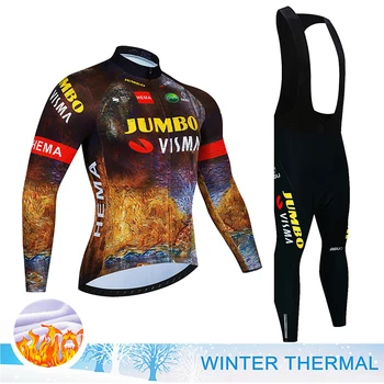 2024 Комплект из джерси для велоспорта JUMBO VISMA, зимняя термо-флисовая велосипедная одежда с длинным рукавом Для мужчин и костюм для шоссейных велосипедов MTB Maillot Culotte
