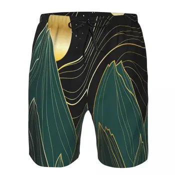 Мужской Пляжный короткий быстросохнущий купальный костюм Golden Linear с горами и Луной, купальники, шорты для купания