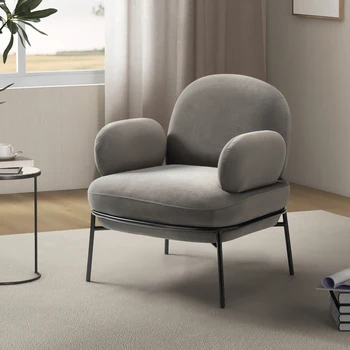 Современный стул с акцентом, однотонное тканевое кресло для чтения в гостиной, металлическая конструкция, простая сборка, кресла для гостиной, серый