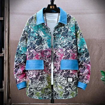 Уличная одежда в стиле хип-хоп, весенне-осенние мужские хлопчатобумажные куртки, молодежные повседневные свободные однобортные пальто, красочные ветрозащитные топы, одежда