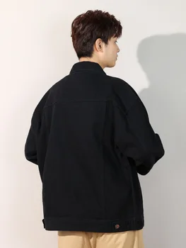 Джинсовая куртка мужская весенне-осенняя с лацканами в американском стиле, свободный модный бренд в гонконгском стиле, черная весенняя новинка, повседневная работа