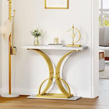 Золотой консольный столик из искусственного мрамора, приставной столик в прихожей, Узкий диван, журнальный столик