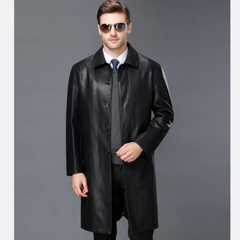 Мужские куртки из натуральной кожи, тренч из 100% овчины, мужская куртка из натуральной кожи, Мужская повседневная модная Длинная мужская куртка