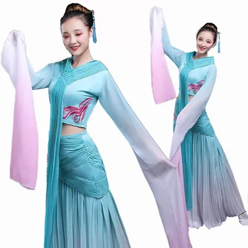 Национальная танцевальная одежда В Древнем Китайском стиле, Придворная Сценическая одежда С длинным рукавом, Восточный костюм для выступлений