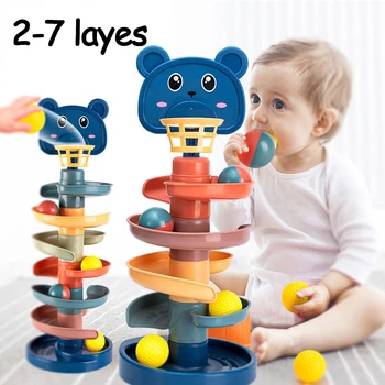 2-7 слоев трека, катящегося с мячом, башня для раннего развития, вращающаяся дорожка, обучающая игрушка для укладки, подарок для детей