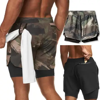 Летняя мода, новые мужские креативные двухслойные шорты с антибликовым покрытием, тканые пять штанов для бега, трендовые баскетбольные спортивные штаны