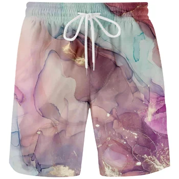 Летние мужские шорты, купальники, Гавайские мраморные пляжные спортивные штаны для плавания, сетчатая мужская одежда, лето