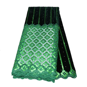 Африканская бархатная кружевная ткань 2023 года Высокого качества Для шитья Расшитое пайетками Нигерийское Гипюровое Свадебное платье Материал QF3110