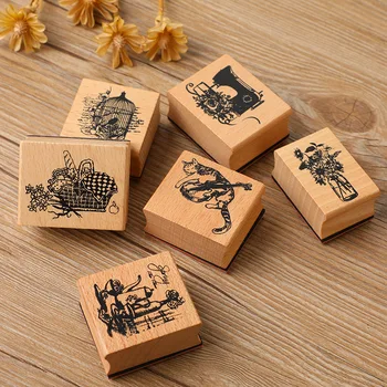 1 шт. винтажных марок, деревянных резиновых штампов с рисунком в виде цветка кошки и кофе для скрапбукинга