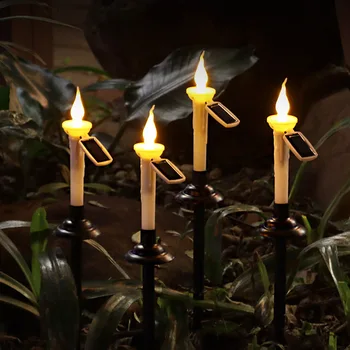 4 упаковки Конусообразных свечей на солнечной батарее, водонепроницаемых мерцающих беспламенных свечей с датчиком освещенности от заката до рассвета для окна, сада на открытом воздухе.