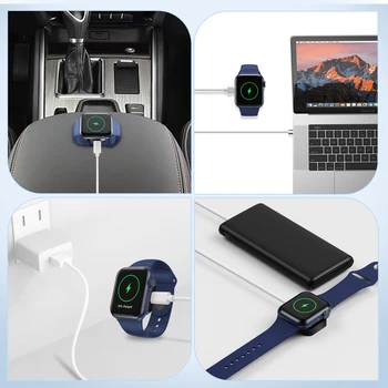 Адаптер магнитного зарядного устройства 2 в 1 для Apple Watch 7 6 5 4 3 2 Док-станция для беспроводной зарядки портативных часов Серебристо-белый