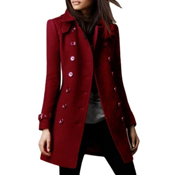 Женское двубортное пальто из искусственной шерсти, пальто, куртка, тренч с длинным отворотом, парка, приталенные куртки, женская одежда