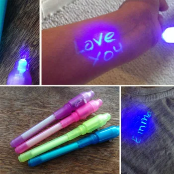 Детский набор люминесцентных ручек 2 в 1, 4 волшебные фиолетовые люминесцентные ручки, комбинация черного УФ-излучения, невидимые чернила