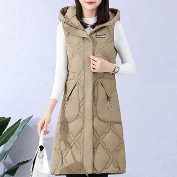 Парка без рукавов для женщин 2023, новые длинные куртки в корейском стиле, женский зимний толстый теплый жилет с подкладкой, высокое качество с капюшоном