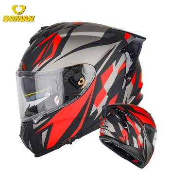 Soman SM961-S Полнолицевой мужской шлем С Двойными Линзами, защитные гоночные шлемы в Горошек, Одобренные ЕЭК, Мотоциклетные capacetes de moto