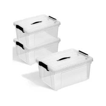 Ящики для хранения с крышками, набор из 3-х, современные штабелируемые коробки для организации и хранения, чрезвычайно прочные