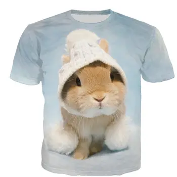 2023New Женская футболка с 3D принтом Милого кролика, Футболка с круглым вырезом, Мужская и женская Повседневная одежда в стиле Харадзюку, Уличная одежда, Топ