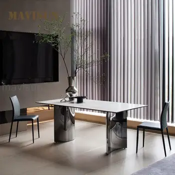 Столовые сервизы Simplicity Дизайнерские Прямоугольные столы из каменной плиты для большой квартиры, Современный кухонный стол на основе нержавеющей стали