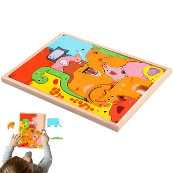 Пазл с деревянными блоками для малышей 0-3 лет, Обучающие игры Монтессори, STEM, Обучающие Интерактивные игрушки, Пазл для дошкольников