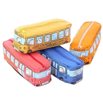 Модный Кавайный пенал для школьного автобуса большой емкости, Креативный Детский Канцелярский Подарок, Студенческий цветной холщовый Автомобильный пенал для карандашей